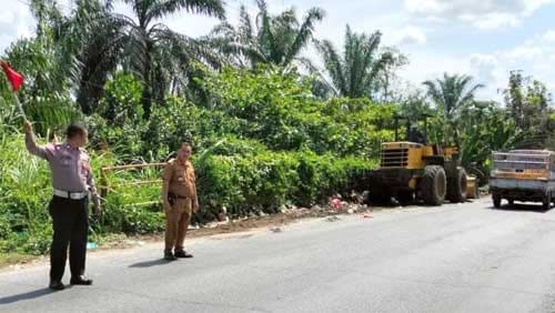 Camat Pulau Rakyat Bersihkan Sampah di Pinggir Jalinsum